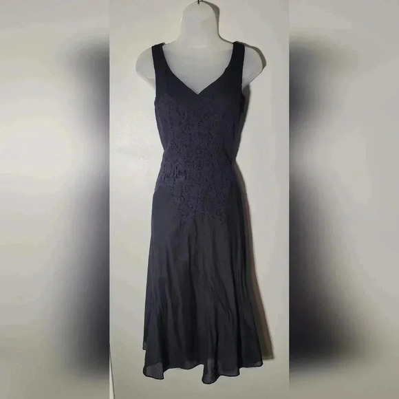Nine West Fit and Flare V-neck Sleeveless Midi black dress womens size Large - Picture 1 of 10